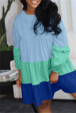 Pink Fashion Casual Patchwork Basic O Neck Long Sleeve Dresses