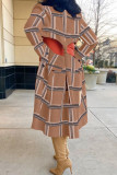Blue Fashion Street Plaid Patchwork Turndown Collar Outerwear