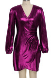 Purple Sexy Solid Patchwork V Neck Dresses