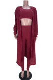 Red Casual Solid Patchwork U Neck Long Sleeve Three Pieces