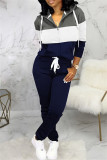Blue White Fashion Casual Solid Split Joint Hooded Collar Long Sleeve Two Pieces