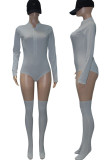 Grey Street Solid Patchwork Zipper Regular Rompers (Including Socks)