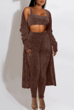 Red Casual Solid Patchwork U Neck Long Sleeve Three Pieces