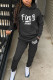 Black Casual Letter Print Patchwork Pocket Hooded Collar Long Sleeve Two Pieces