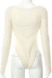 White Sexy Solid Patchwork U Neck Regular Bodysuits