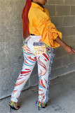 Pink Fashion Casual Print Tassel Patchwork Regular High Waist Pencil Trousers