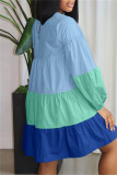 Pink Fashion Casual Patchwork Basic O Neck Long Sleeve Dresses
