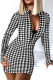 Black Sexy Print Patchwork Zipper Collar Pencil Skirt Dresses