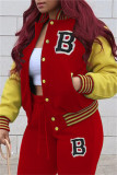 Red Fashion Casual Letter Patchwork Buckle Outerwear