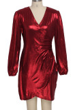 Purple Sexy Solid Patchwork V Neck Dresses