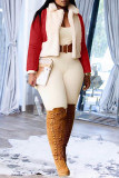Red Fashion Casual Patchwork Cardigan Turndown Collar Outerwear