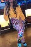 Pink Fashion Casual Print Tassel Patchwork Regular High Waist Pencil Trousers