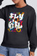 Black Fashion Street Print Patchwork O Neck Tops