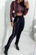 Black Fashion Casual Print Patchwork O Neck Long Sleeve Two Pieces