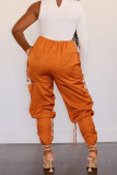 Orange Fashion Casual Solid Hollowed Out Regular High Waist Trousers