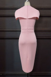 Pink Elegant Solid Patchwork Zipper V Neck One Step Skirt Dresses