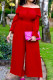 Red Casual Sweet Solid Patchwork Fold Off the Shoulder Loose Jumpsuits