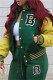 Green Fashion Casual Letter Patchwork Buckle Outerwear