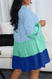 Pink Fashion Casual Patchwork Basic O Neck Long Sleeve Dresses