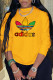 Yellow Sportswear Daily Print Patchwork Letter O Neck Tops