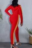 Red Casual Solid Patchwork Zipper Hooded Collar Long Sleeve Two Pieces