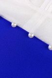 Blue Elegant Solid Split Joint Beading O Neck A Line Dresses