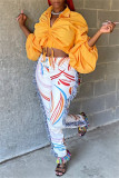 Pink Fashion Casual Print Tassel Patchwork Regular High Waist Pencil Trousers