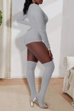 Grey Street Solid Patchwork Zipper Regular Rompers (Including Socks)
