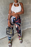 Pink Fashion Casual Print Tassel Patchwork Regular High Waist Pencil Trousers