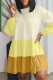 Yellow Fashion Casual Patchwork Basic O Neck Long Sleeve Dresses