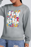 Grey Fashion Street Print Patchwork O Neck Tops