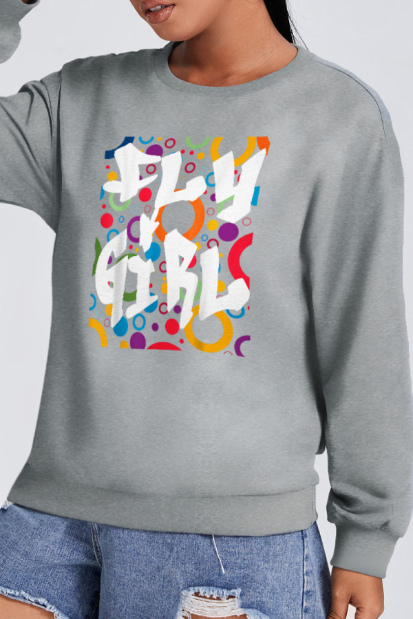 Grey Fashion Street Print Patchwork O Neck Tops