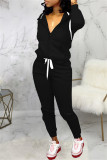 Black Red Fashion Casual Solid Split Joint Hooded Collar Long Sleeve Two Pieces