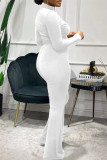 White Fashion Casual Solid Patchwork Turtleneck Long Sleeve Two Pieces