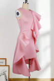 Pink Fashion Sexy Solid Patchwork O Neck Irregular Dress Dresses