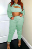 Green Sexy Casual Solid Hollowed Out O Neck Long Sleeve Two Pieces