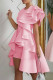 Pink Fashion Sexy Solid Patchwork O Neck Irregular Dress Dresses