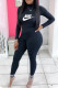 Black Fashion Street Print Patchwork O Neck Long Sleeve Two Pieces