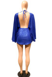 Red Sexy Solid Patchwork Sequins V Neck Irregular Dress Dresses