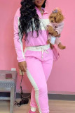 Pink Fashion Casual Patchwork Basic Zipper Collar Long Sleeve Two Pieces