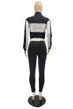 Pink Fashion Casual Patchwork Basic Zipper Collar Long Sleeve Two Pieces