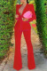 Red Fashion Casual Solid Cardigan Pants Turndown Collar Long Sleeve Two Pieces