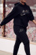 Black Fashion Casual Print Patchwork Hooded Collar Long Sleeve Two Pieces