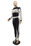 Pink Fashion Casual Patchwork Basic Zipper Collar Long Sleeve Two Pieces