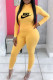 Yellow Fashion Street Print Patchwork O Neck Long Sleeve Two Pieces