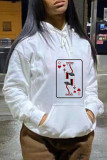 White Red Fashion Casual Print Basic Hooded Collar Tops