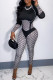 Black Fashion Street Print Patchwork O Neck Jumpsuits