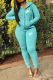 Water Blue Casual Patchwork Print Solid Embroidered Hooded Collar Long Sleeve Two Pieces
