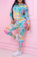 Colour Fashion Casual Print Basic Zipper Collar Long Sleeve Two Pieces