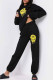 Black Fashion Casual Letter Print Basic Hooded Collar Long Sleeve Two Pieces